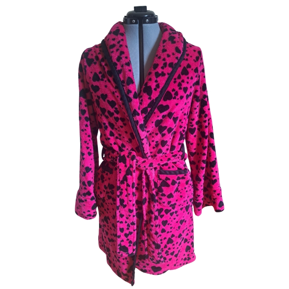 🛍 La SENZA Pink and Black Hearts Patterned Robe - Small To Medium